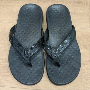 Vionic Tide Sequin Thong Flip Flop Sandal Women US SZ 11 Black‎ Orthotic Slip On